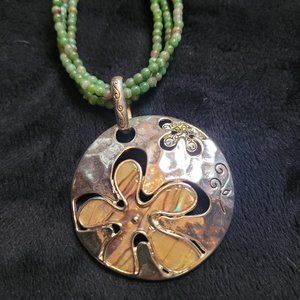 18"-21" Silver Necklace Green Beads & Pendant